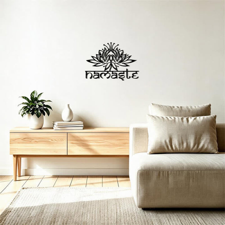 Buddha Stones Decoración de pared de metal y hierro con la inscripción Namaste Peace de Loto Negro - image 12