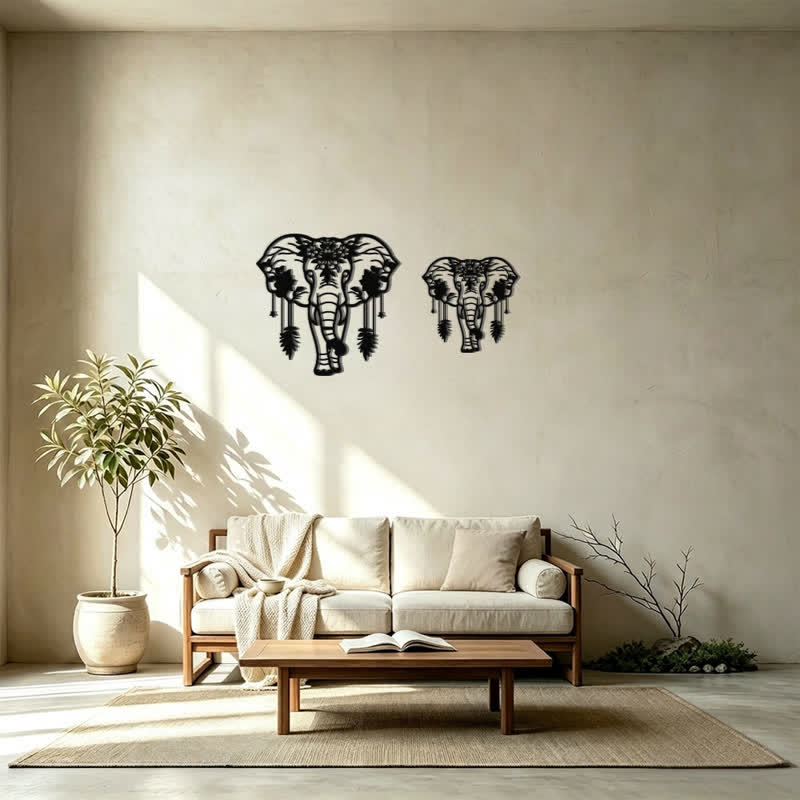 Buddha Stones Decoración de pared de hierro con estampado de flores y plumas de elefante de la suerte - image 15