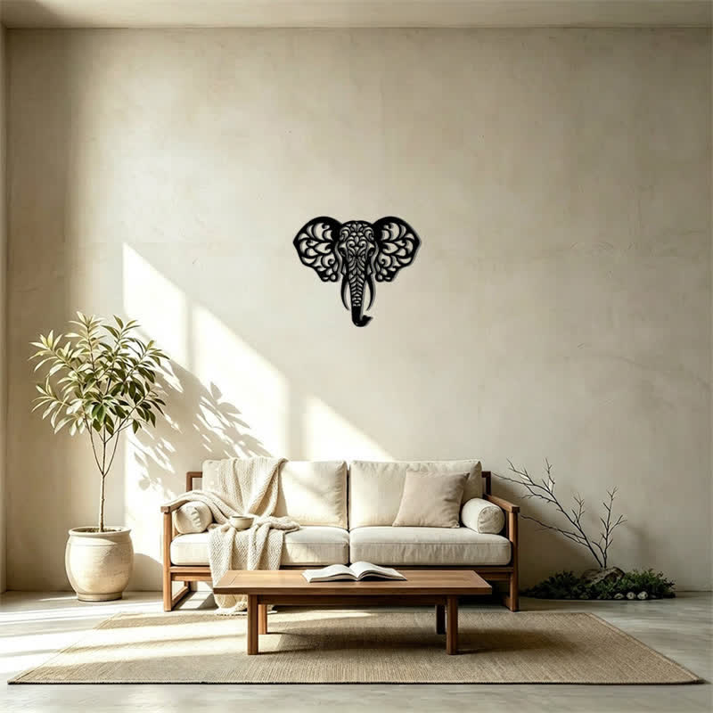 Buddha Stones Decoración de pared de hierro con forma de elefante sagrado que simboliza la sabiduría. - image 14