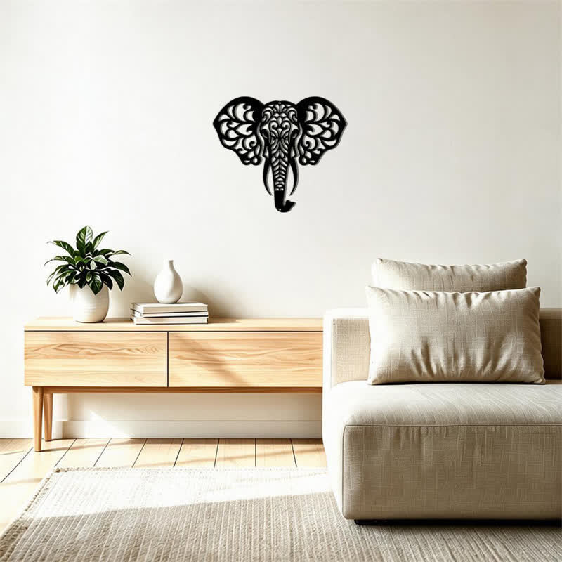 Buddha Stones Decoración de pared de hierro con forma de elefante sagrado que simboliza la sabiduría. - image 12