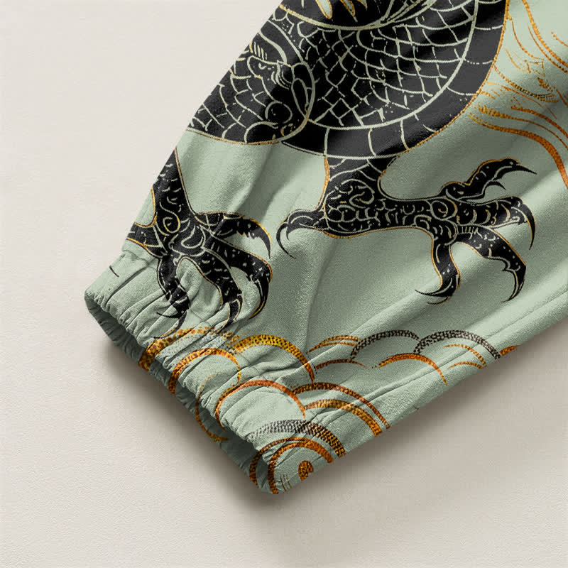 Buddha Stones Pantalones harem para hombre de algodón puro con estampado de dragón, fénix y nube, con cordón ajustable y bolsillos. - image 10