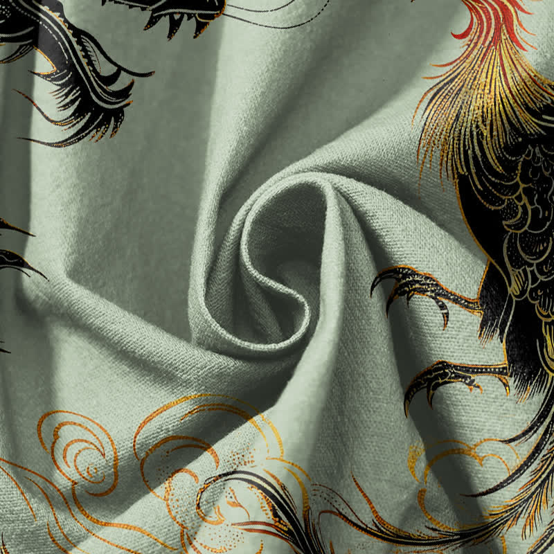 Buddha Stones Pantalones harem para hombre de algodón puro con estampado de dragón, fénix y nube, con cordón ajustable y bolsillos. - image 11