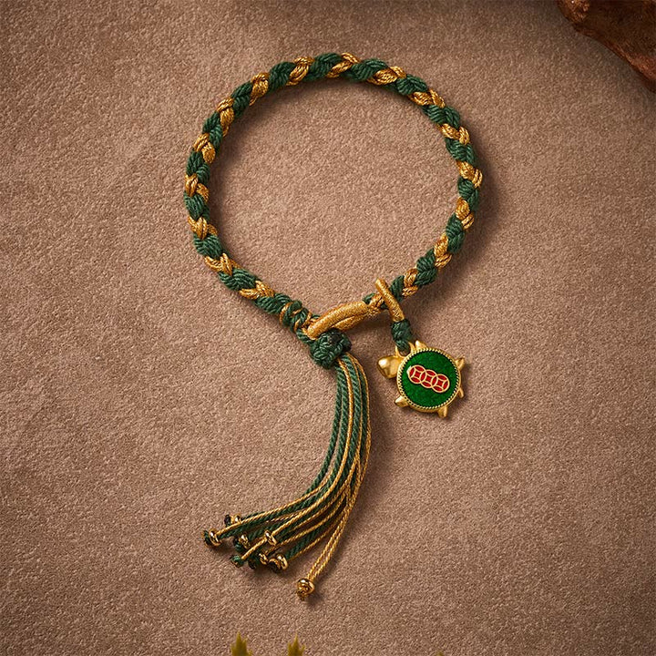 Buddha Stones Pulsera curativa tejida a mano con hilo de tortuga amarillo y verde - image 2