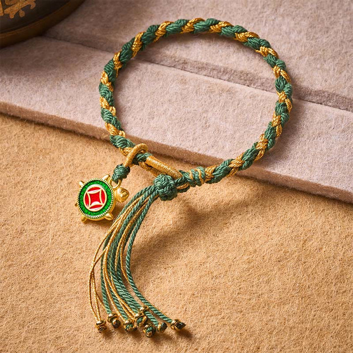 Buddha Stones Pulsera curativa tejida a mano con hilo de tortuga amarillo y verde - image 1