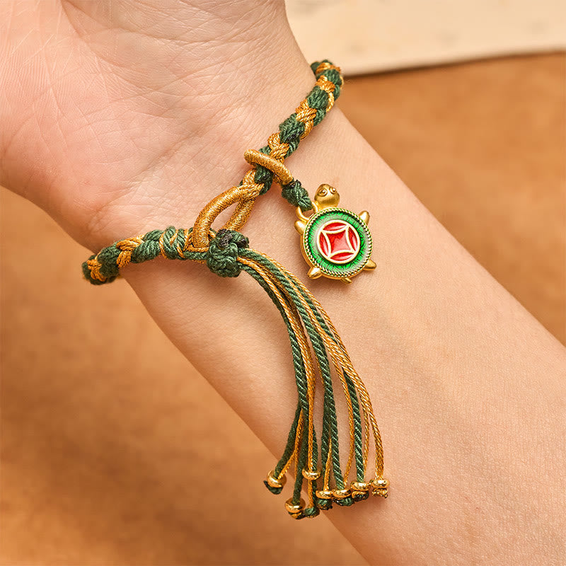 Buddha Stones Pulsera curativa tejida a mano con hilo de tortuga amarillo y verde - image 9