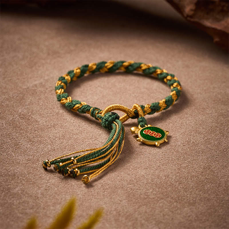 Buddha Stones Pulsera curativa tejida a mano con hilo de tortuga amarillo y verde - image 3