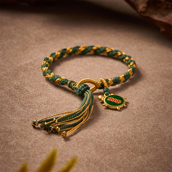 Buddha Stones Pulsera curativa tejida a mano con hilo de tortuga amarillo y verde - image 3