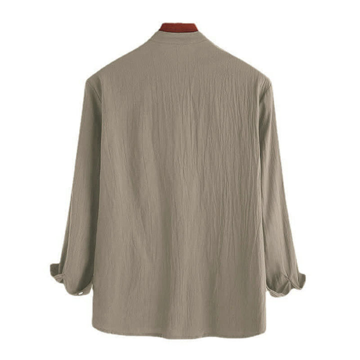 Camisa de manga larga de algodón para hombre con Buddha Stones, color liso y hasta medio botón. - image 7