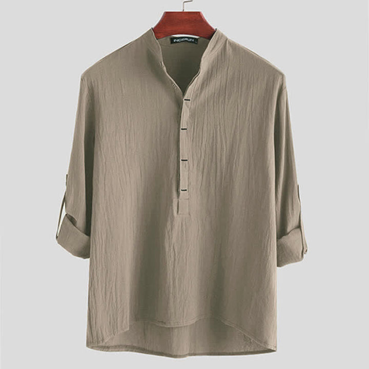 Camisa de manga larga de algodón para hombre con Buddha Stones, color liso y hasta medio botón. - Broncearse - US/UK/AU42, EU52 (3XL) - image 6