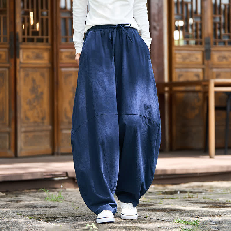 Buddha Stones Pantalones cortos de algodón liso con cordón ajustable para hombre, estilo harem, con bolsillo. - Marina de guerra - US/UK/AU46, EU56 (5XL) - image 21