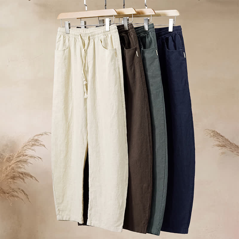 Buddha Stones Pantalones tobilleros lisos con cordón ajustable para hombre, estilo casual de primavera/verano, con pierna recta y bolsillo. - image 12