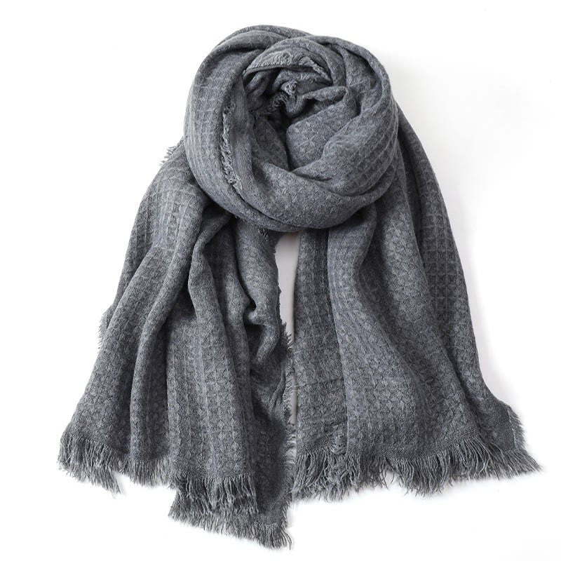 Bufanda tipo chal para hombre con borlas texturizadas y diseño de Buddha Stones, ideal para otoño e invierno. - Gris oscuro - image 0