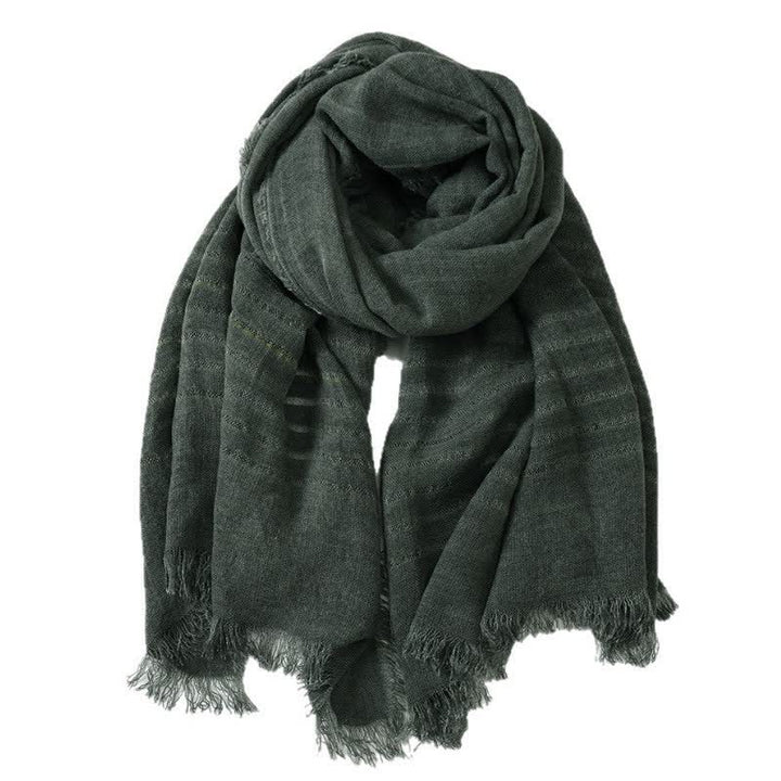 Bufanda de hombre con estampado de Buddha Stones para primavera y otoño, con textura artística y para uso diario. - Verde oliva oscuro - image 12