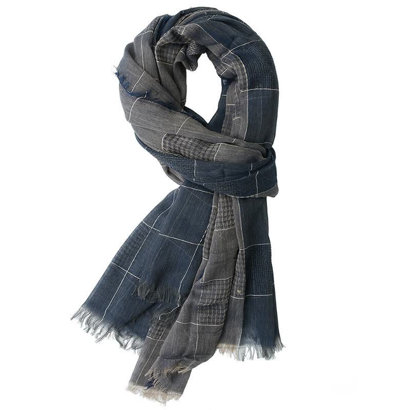 Bufanda de hombre con borlas y estampado de cuadrícula oscura, ideal para otoño e invierno, con diseño de Buddha Stones. - Gris pizarra oscuro - image 2