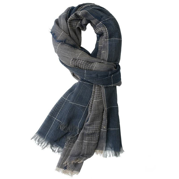 Bufanda de hombre con borlas y estampado de cuadrícula oscura, ideal para otoño e invierno, con diseño de Buddha Stones. - Gris pizarra oscuro - image 2
