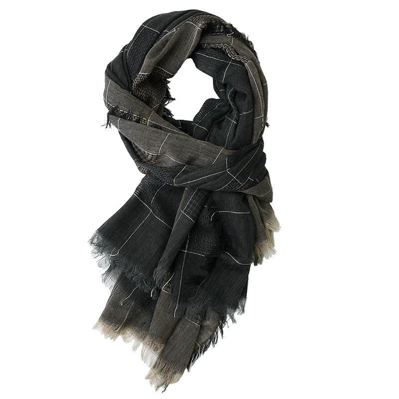 Bufanda de hombre con borlas y estampado de cuadrícula oscura, ideal para otoño e invierno, con diseño de Buddha Stones. - Gris oscuro - image 1