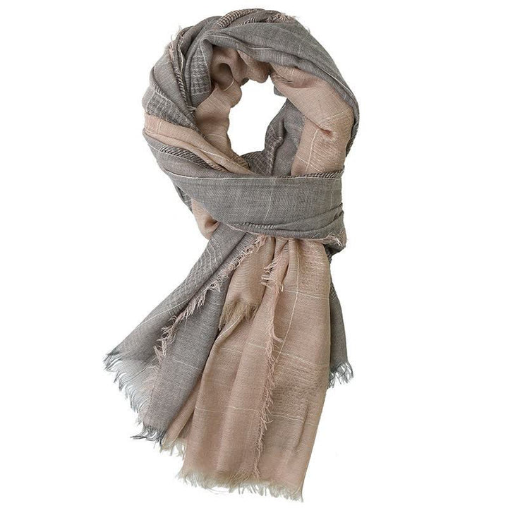 Bufanda de hombre con borlas y estampado de cuadrícula oscura, ideal para otoño e invierno, con diseño de Buddha Stones. - Marrón rosado - image 6