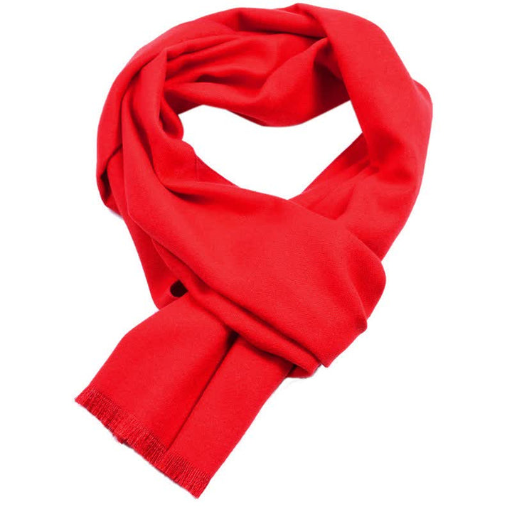 Bufanda larga y acogedora para hombre con borlas, color liso, diseño de Buddha Stones, ideal para otoño e invierno. - Rojo - image 5