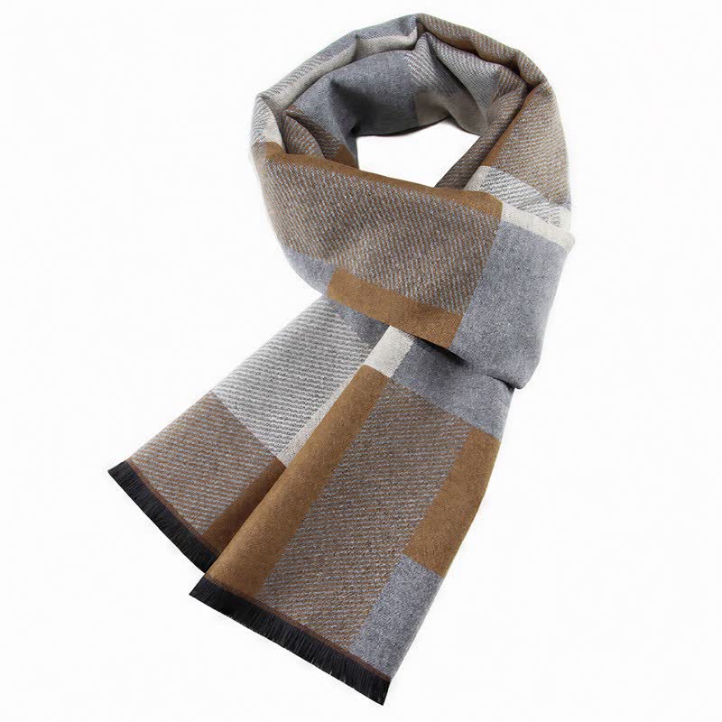Bufanda rectangular acogedora para hombre con borlas y estampado clásico de cuadros de Buddha Stones para otoño e invierno. - vara de oro - image 8