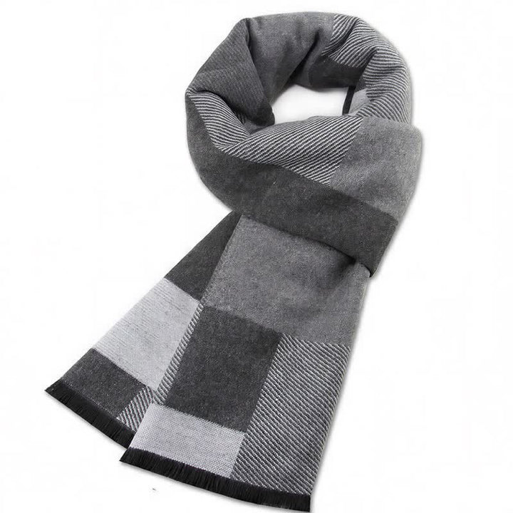 Bufanda rectangular acogedora para hombre con borlas y estampado clásico de cuadros de Buddha Stones para otoño e invierno. - Gris claro - image 12