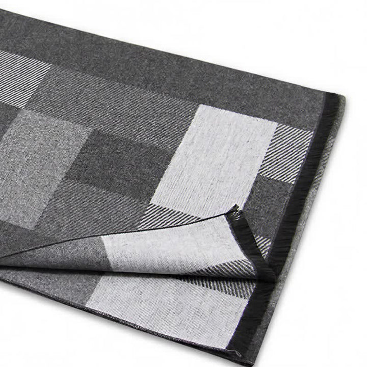 Bufanda rectangular acogedora para hombre con borlas y estampado clásico de cuadros de Buddha Stones para otoño e invierno. - image 13