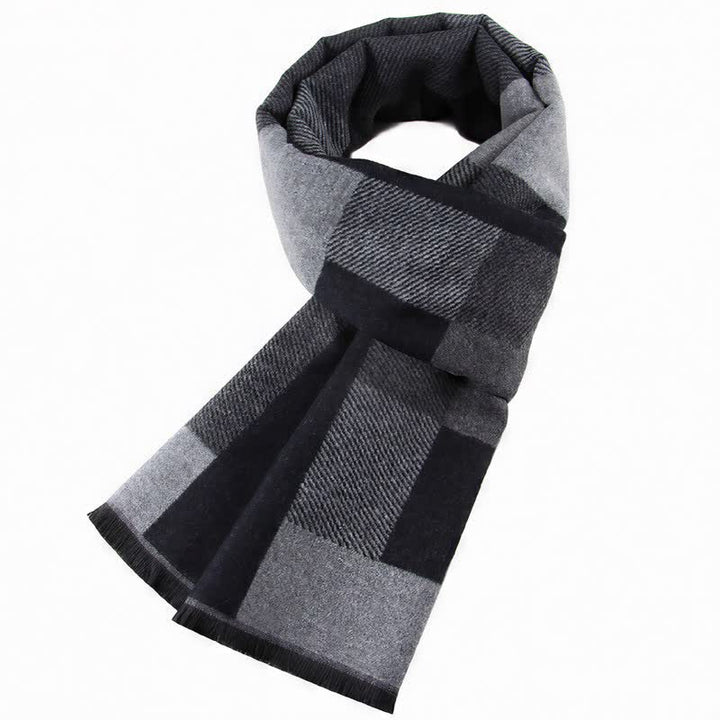 Bufanda rectangular acogedora para hombre con borlas y estampado clásico de cuadros de Buddha Stones para otoño e invierno. - Gris oscuro - image 4