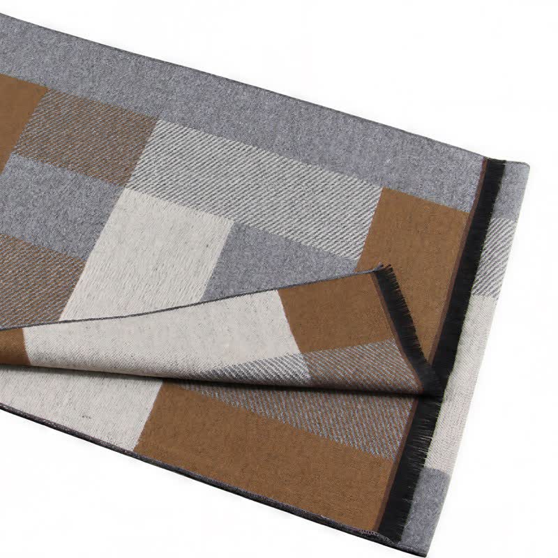Bufanda rectangular acogedora para hombre con borlas y estampado clásico de cuadros de Buddha Stones para otoño e invierno. - image 9