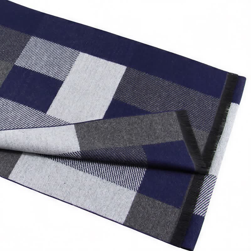 Bufanda rectangular acogedora para hombre con borlas y estampado clásico de cuadros de Buddha Stones para otoño e invierno. - image 1