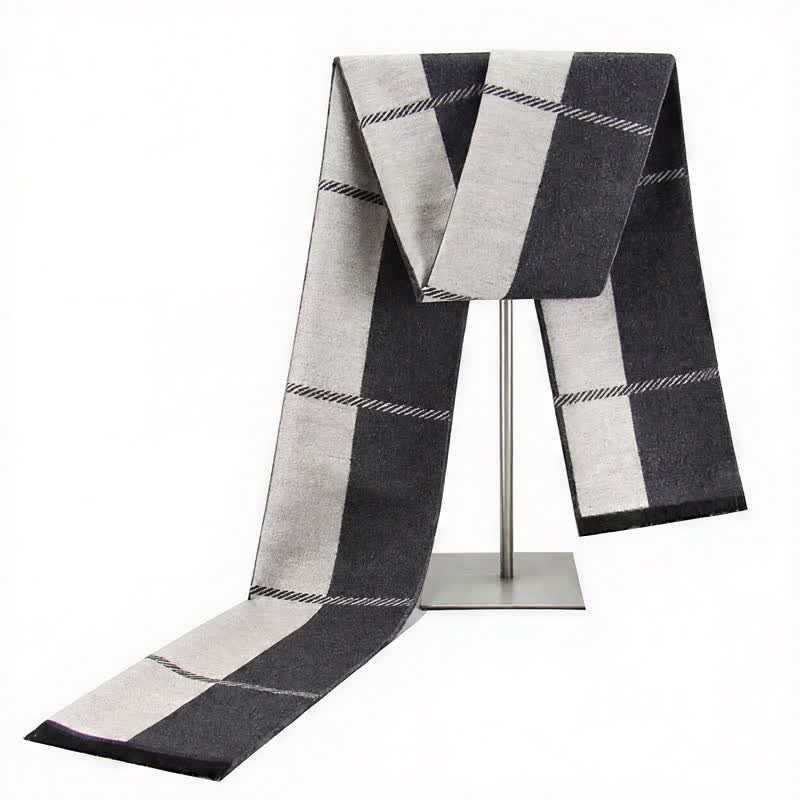 Bufanda de hombre cálida con borlas, rayas urbanas y estampado de Buddha Stones para otoño e invierno. - Humo blanco - image 16