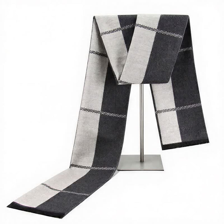 Bufanda de hombre cálida con borlas, rayas urbanas y estampado de Buddha Stones para otoño e invierno. - Humo blanco - image 16