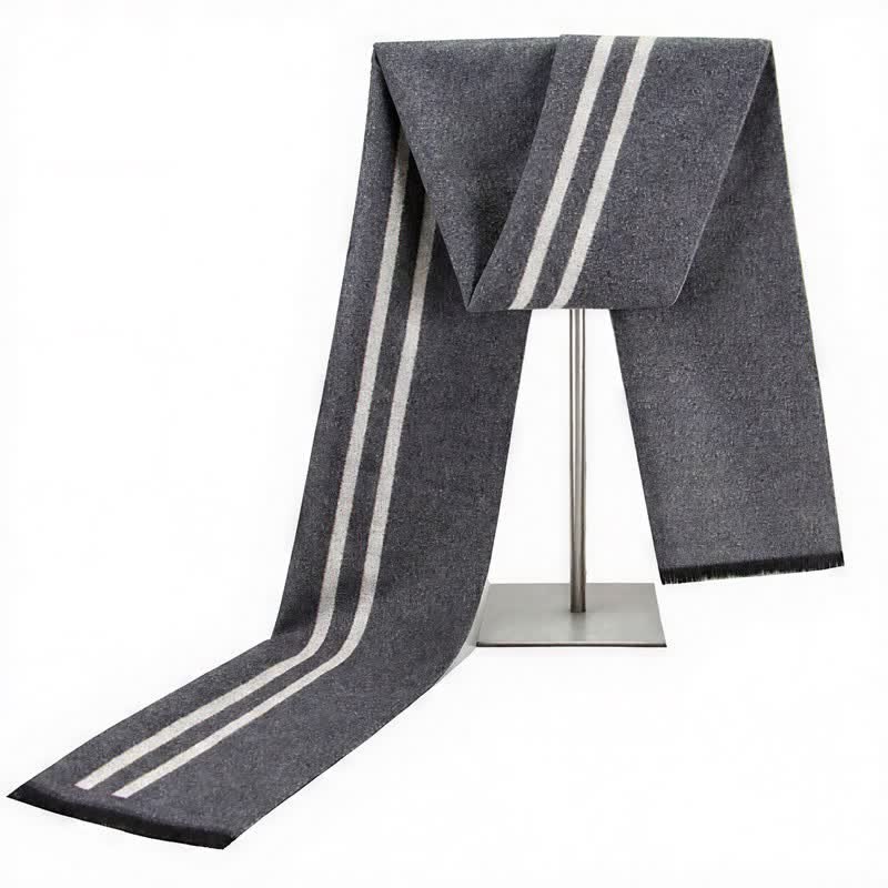 Bufanda de hombre cálida con borlas, rayas urbanas y estampado de Buddha Stones para otoño e invierno. - Gris - image 0