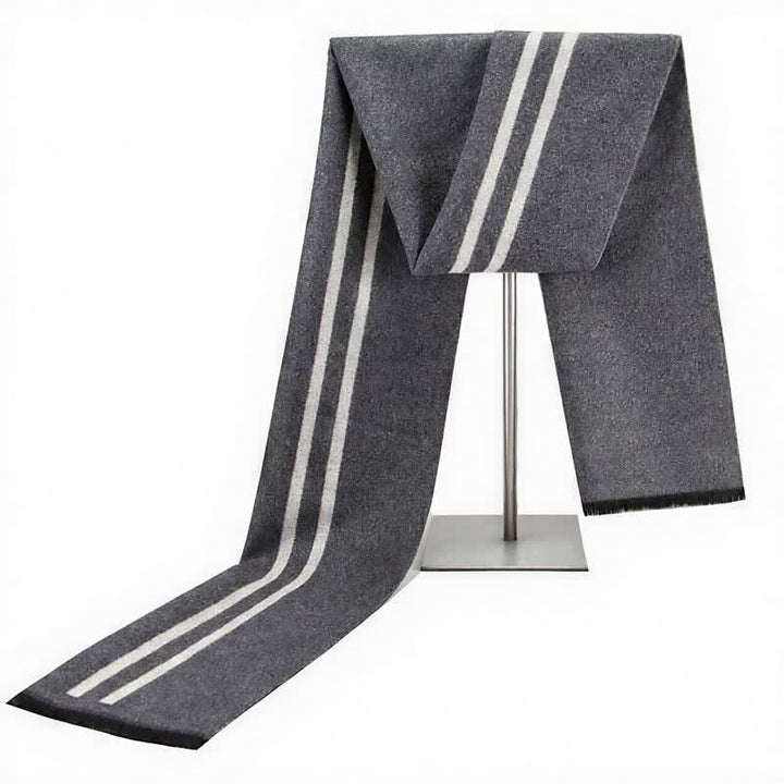 Bufanda de hombre cálida con borlas, rayas urbanas y estampado de Buddha Stones para otoño e invierno. - Gris - image 0