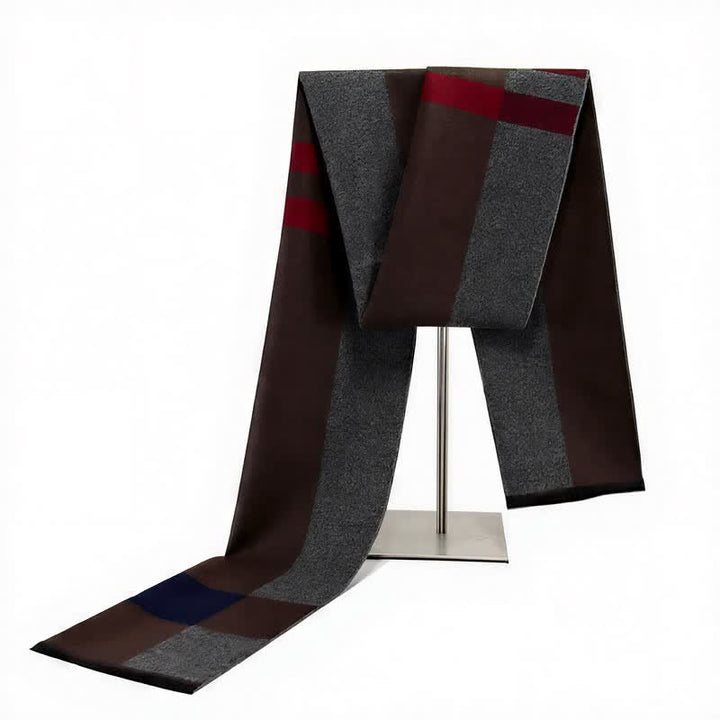 Bufanda de hombre cálida con borlas, rayas urbanas y estampado de Buddha Stones para otoño e invierno. - Tierra de siena - image 12