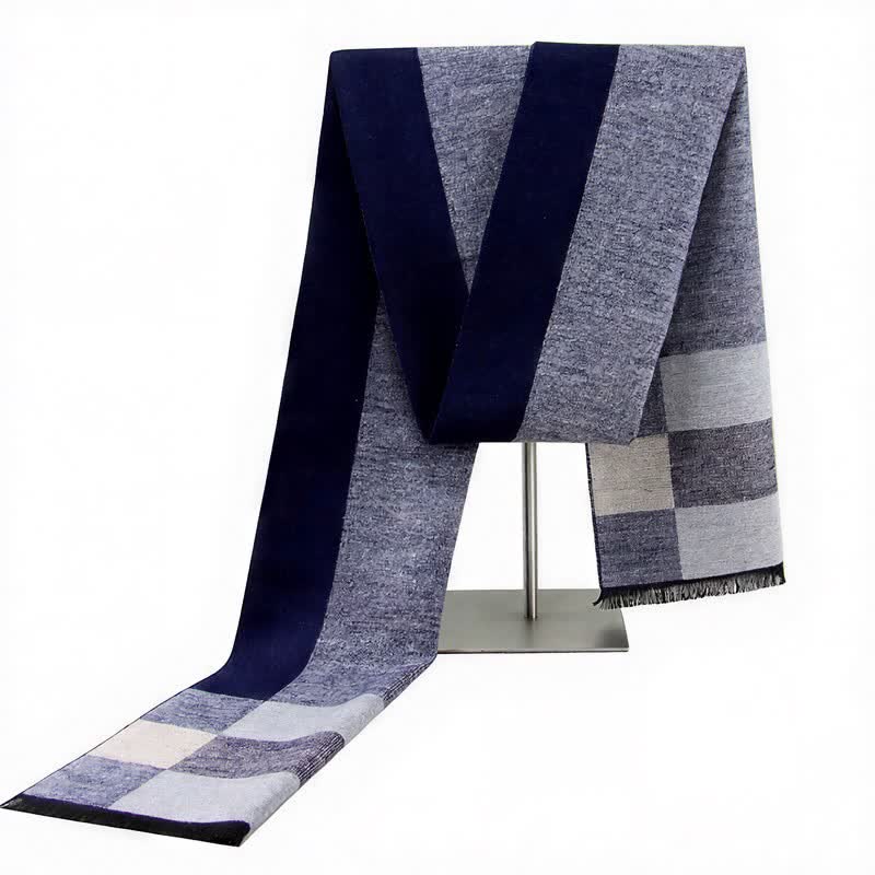 Bufanda de hombre cálida con borlas, rayas urbanas y estampado de Buddha Stones para otoño e invierno. - Azul acero - image 8