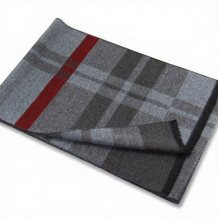 Bufanda cómoda para hombre con flecos y estampado a cuadros grises, estilo clásico de otoño/invierno, de Buddha Stones. - image 11