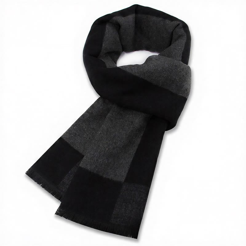 Bufanda cómoda para hombre con flecos y estampado a cuadros grises, estilo clásico de otoño/invierno, de Buddha Stones. - Gris negro - image 12