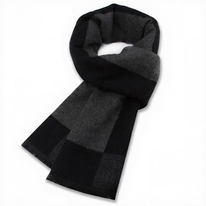 Bufanda cómoda para hombre con flecos y estampado a cuadros grises, estilo clásico de otoño/invierno, de Buddha Stones. - Gris negro - image 12