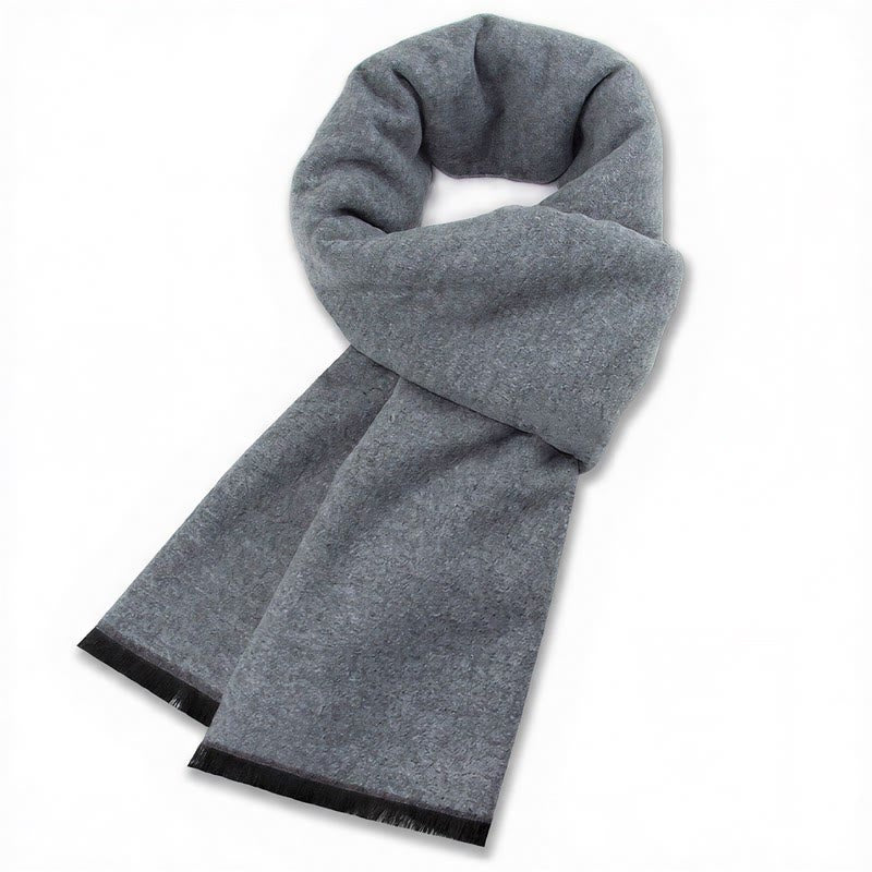 Bufanda cómoda para hombre con flecos y estampado a cuadros grises, estilo clásico de otoño/invierno, de Buddha Stones. - Azul grisáceo - image 0