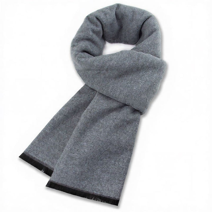 Bufanda cómoda para hombre con flecos y estampado a cuadros grises, estilo clásico de otoño/invierno, de Buddha Stones. - Azul grisáceo - image 0
