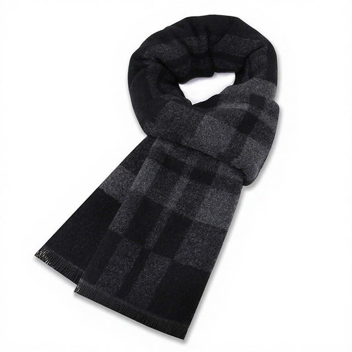 Bufanda cómoda para hombre con flecos y estampado a cuadros grises, estilo clásico de otoño/invierno, de Buddha Stones. - Cuadros grises y negros - image 6