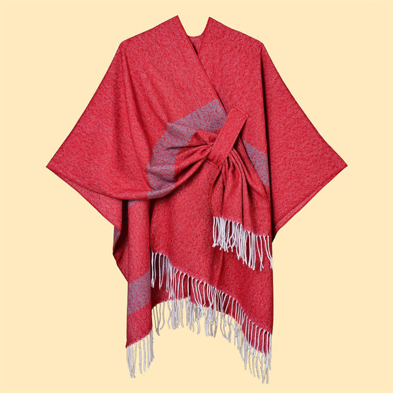 Buddha Stones Chal acogedor de otoño/invierno con diseño de borlas, rayas y hebilla estilo boho. - image 28