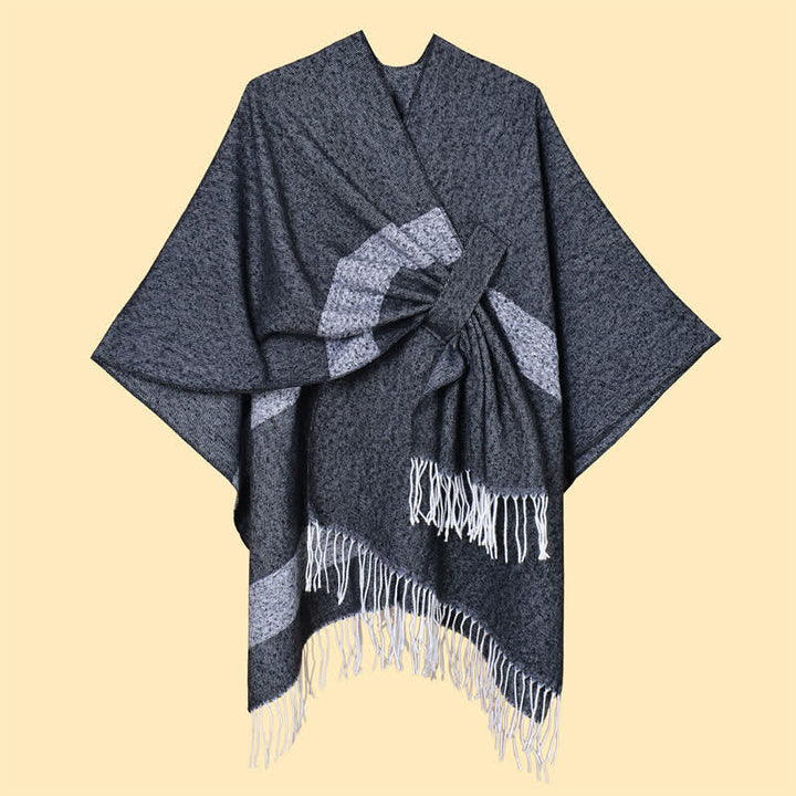 Buddha Stones Chal acogedor de otoño/invierno con diseño de borlas, rayas y hebilla estilo boho. - image 16