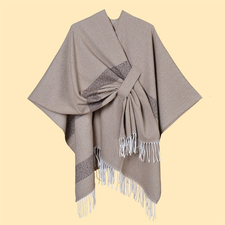 Buddha Stones Chal acogedor de otoño/invierno con diseño de borlas, rayas y hebilla estilo boho. - image 33