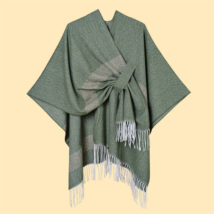 Buddha Stones Chal acogedor de otoño/invierno con diseño de borlas, rayas y hebilla estilo boho. - image 22