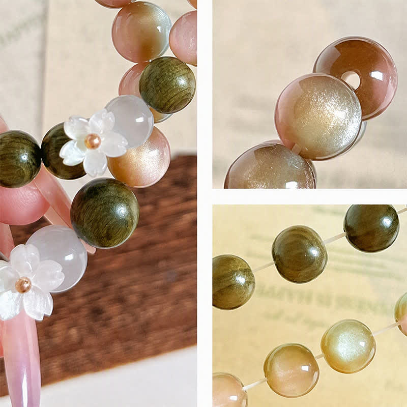 Buddha Stones Pulsera Serenity con dije de flor de ojo de gato y sándalo verde - image 12
