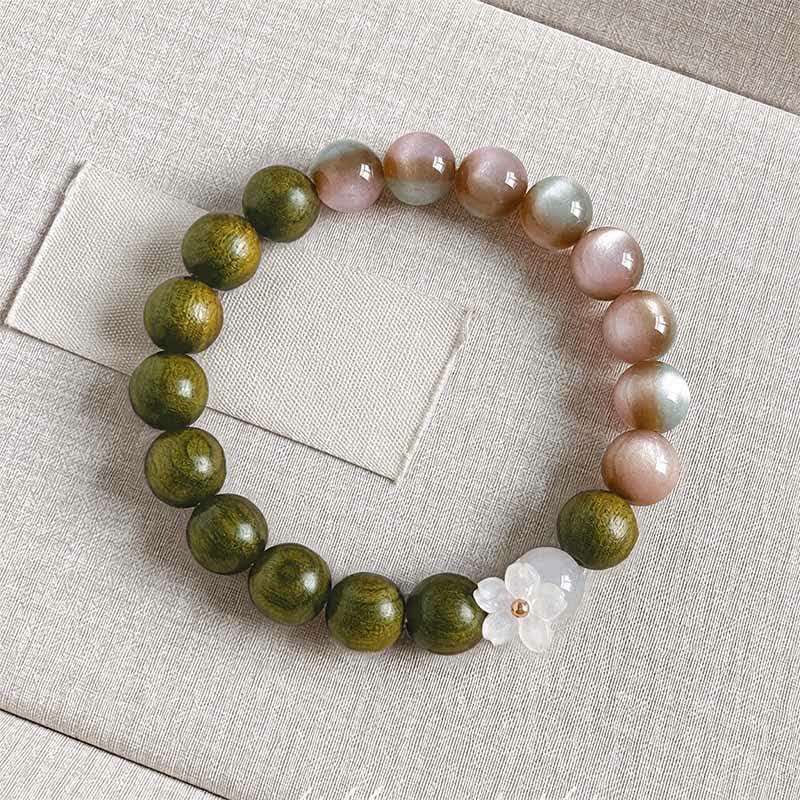 Buddha Stones Pulsera Serenity con dije de flor de ojo de gato y sándalo verde - Cuentas rosas de 10 mm - image 8