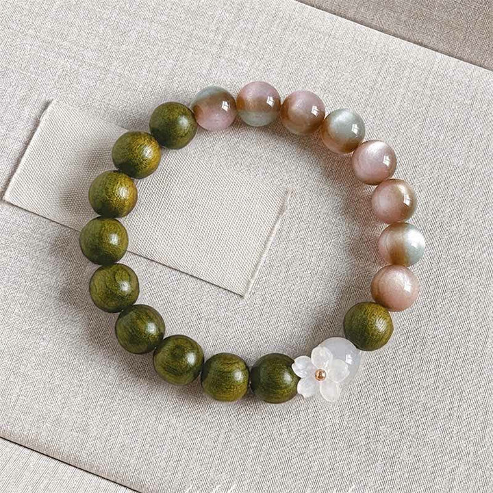 Buddha Stones Pulsera Serenity con dije de flor de ojo de gato y sándalo verde - Cuentas rosas de 10 mm - image 8