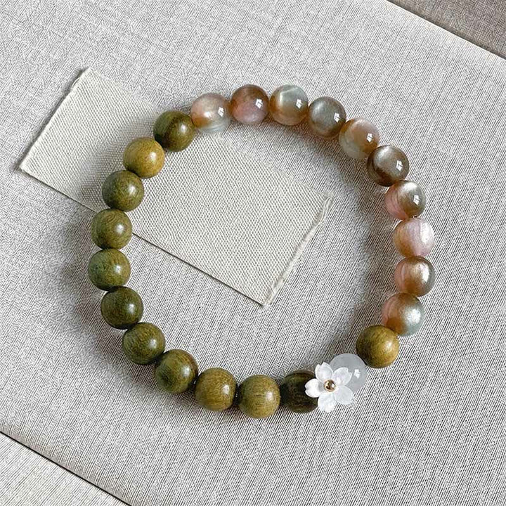 Buddha Stones Pulsera Serenity con dije de flor de ojo de gato y sándalo verde - Cuentas rosas de 8 mm - image 0
