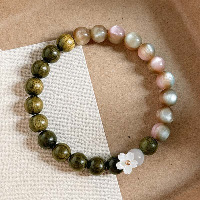 Buddha Stones Pulsera Serenity con dije de flor de ojo de gato y sándalo verde - image 2