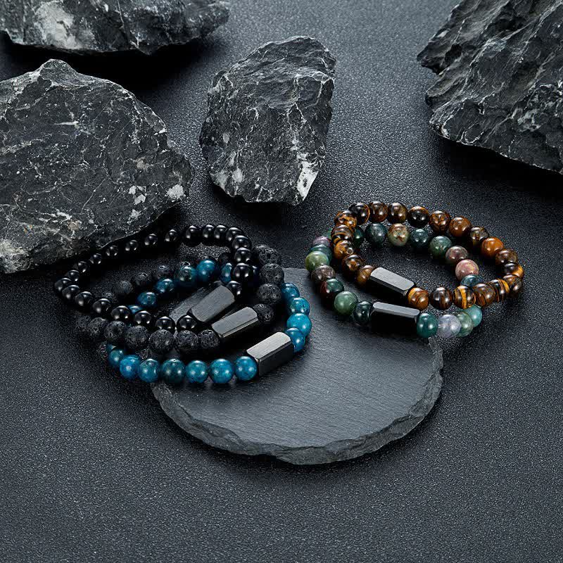 Buddha Stones Pulsera de barra de acero de titanio con piedras de oro negro - image 19
